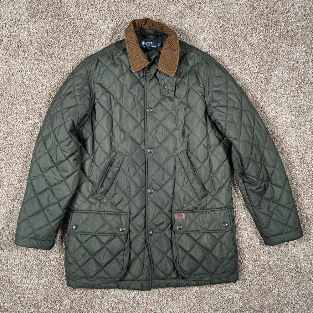 VTG Polo Ralph Lauren Green Quilted Barn Jacket Corduroy Collar Women’s Size S